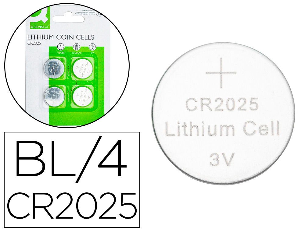 PILE Q-CONNECT BOUTON LITHIUM CR2025 3V BLISTER 4 UNITES