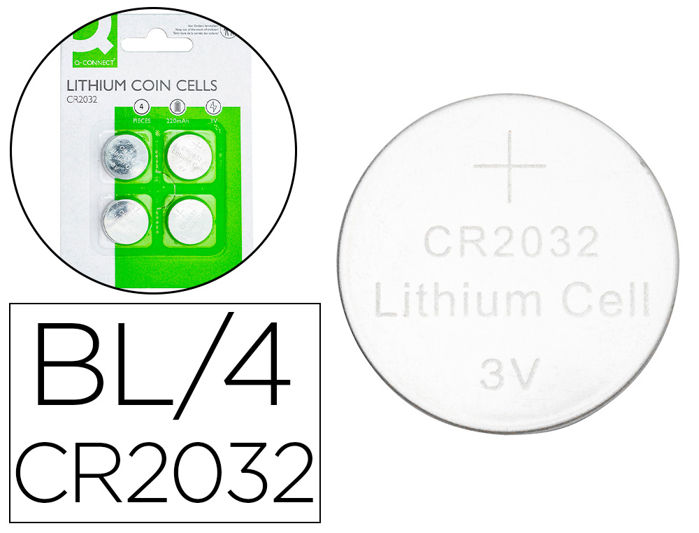 PILE Q-CONNECT BOUTON LITHIUM CR2032 3V BLISTER 4 UNITES