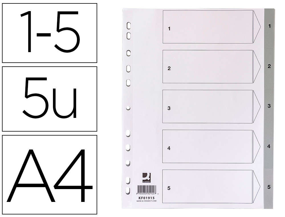 INTERCALAIRE Q-CONNECT NUMERIQUE 1-5 PLASTIQUE 5     POSITIONS A4 INDICE           MULTIPERFORE