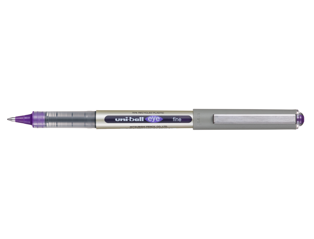 ROLLER UNIBALL EYE PLASTIQUE RECYCLE ENCRE LIQUIDE         ECRITURE MOYENNE POINTE METAL COLORIS VIOLET