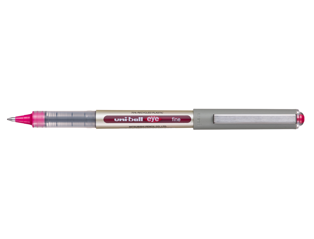 ROLLER UNIBALL EYE PLASTIQUE RECYCLE ENCRE LIQUIDE         ECRITURE MOYENNE POINTE METAL COLORIS POURPRE