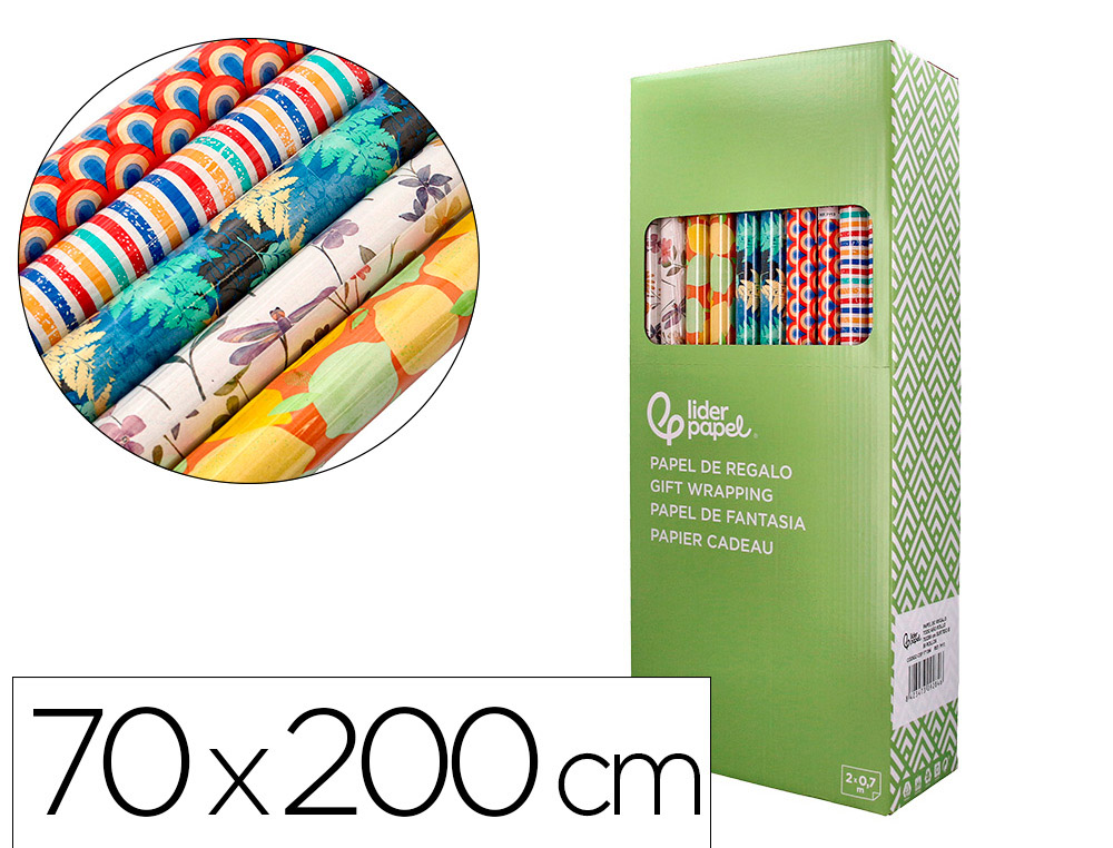 PAPIER CADEAU LIDERPAPEL TOUTE L'ANNEE ROULEAU 0,70X2M 60G MOTIFS ASSORTIS B-2024