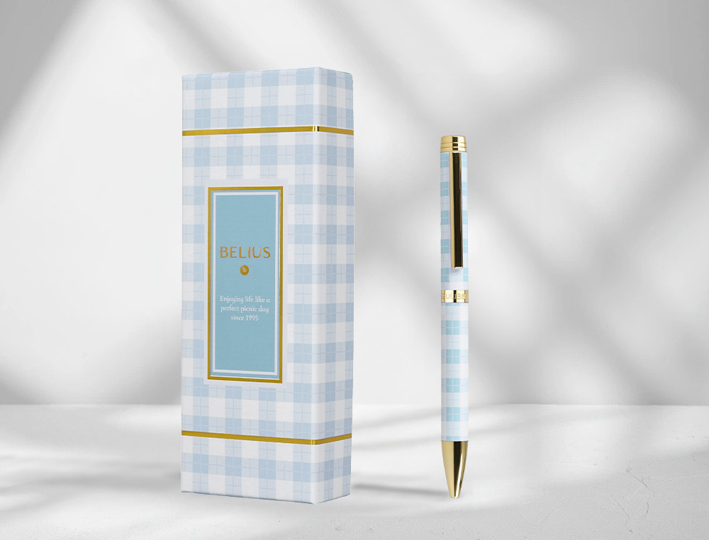 ROLLER BELIUS PICNIC ALUMINIUM ENCRE NOIRE COLORIS BLEU CIEL DORE BOITE DESIGN