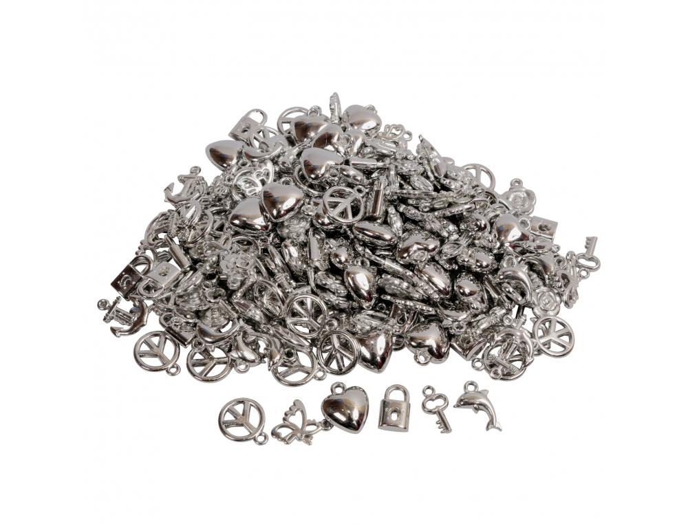 PERLE PLASTIQUE OCOLOR PAMPILLES 15MM 10 FORMES      ASSORTIES COLORIS ARGENT LOT  DE 200 PERLES