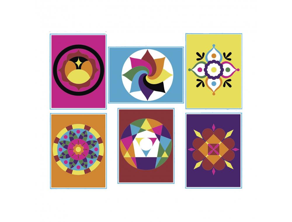 LOT DE CARTES AUTOCOLLANTES CULTURE CLUB A DECORER MOTIFS MANDALAS ASSORTIS FORMAT      19X15CM 6 UNITES