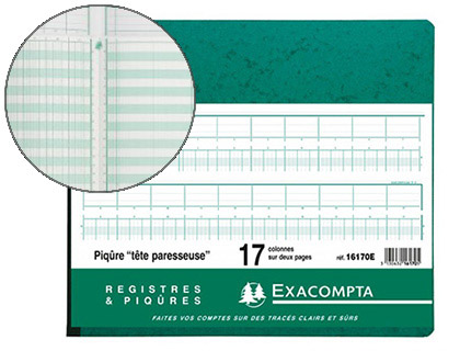 MANIFOLD COMPTABLE EXACOMPTA PIQU TTE PARESSEUSE 270X320MM HORIZONTAL 31 LIGNES 80 PAGES 17 COLONNES/2 PAGES