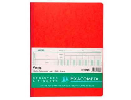 REGISTRE COMPTABLE PIQU EXACOMPTA VENTES 320X250MM VERTICAL 33 LIGNES 80 PAGES 1 LIBELL 7 COLONNES/PAGE