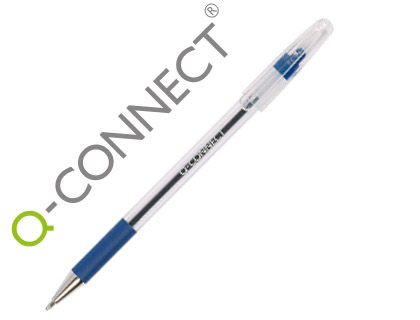 STYLO-BILLE Q-CONNECT GRIP CAOUTCHOUC COULEUR ENCRE CORPS TRANSLUCIDE BLEU