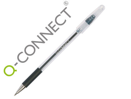STYLO-BILLE Q-CONNECT GRIP CAOUTCHOUC COULEUR ENCRE CORPS TRANSLUCIDE NOIR