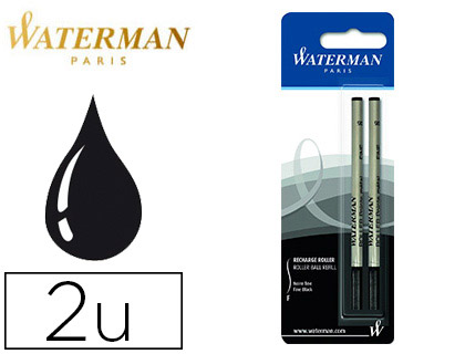 RECHARGE ROLLER WATERMAN POINTE FINE ENCRE COULEUR NOIR BLISTER 2 UNITS