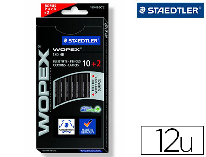 CRAYON GRAPHITE STAEDTLER WOPEX HEXAGONAL HAUTE QUALIT MINE ULTRA-RSISTANTE DOUBLE PERFORMANCE BOTE 12 UNITS
