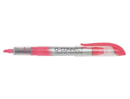 SURLIGNEUR Q-CONNECT CRITURE 1/3MM CORPS TRANSPARENT ENCRE LIQUIDE COULEUR ROSE