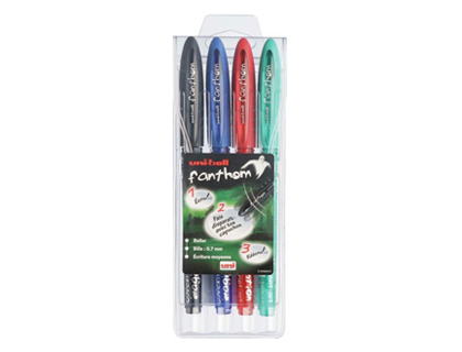 ROLLER UNIBALL FANTHOM THERMOSENSIBLE POINTE 0.7MM CRIRE GOMMER RCRIRE ENCRE GEL NOIR BLEU ROUGE VERT POCHETTE 4U