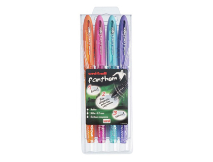 ROLLER UNIBALL FANTHOM THERMOSENSIBLE POINTE 0.7MM CRIRE GOMMER RCRIRE ENCRE GEL COULEURS FUN POCHETTE 4 UNITS
