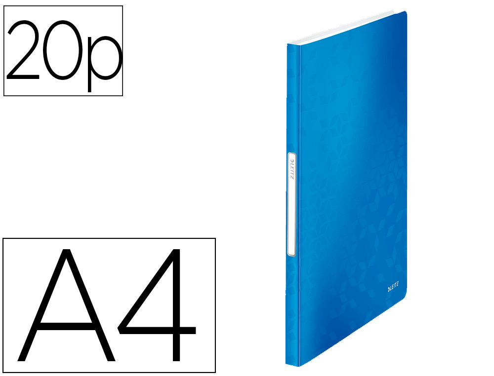 PROTGE-DOCUMENTS LEITZ WOW PP 20 POCHETTES 40 VUES 231X16X310MM TIQUETTE DOS COLORIS BLEU MTALLIS