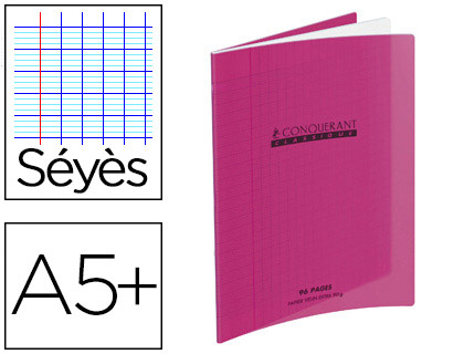 CAHIER PIQU CONQURANT CLASSIQUE COUVERTURE POLYPROPYLNE RIGIDE TRANSPARENTE A5+ 17X22CM 32 PAGES 90G SYS VIOLET