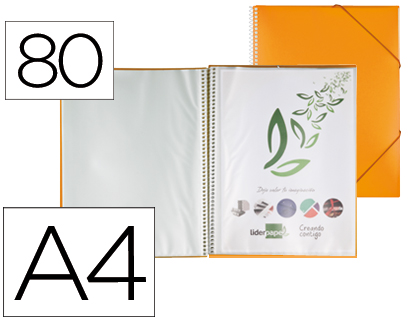 PROTGE-DOCUMENTS LIDERPAPEL POLYPROPYLNE COUVERTURE RIGIDE SPIRALE 80 POCHETTES FIXES A4 210X297MM COLORIS ORANGE