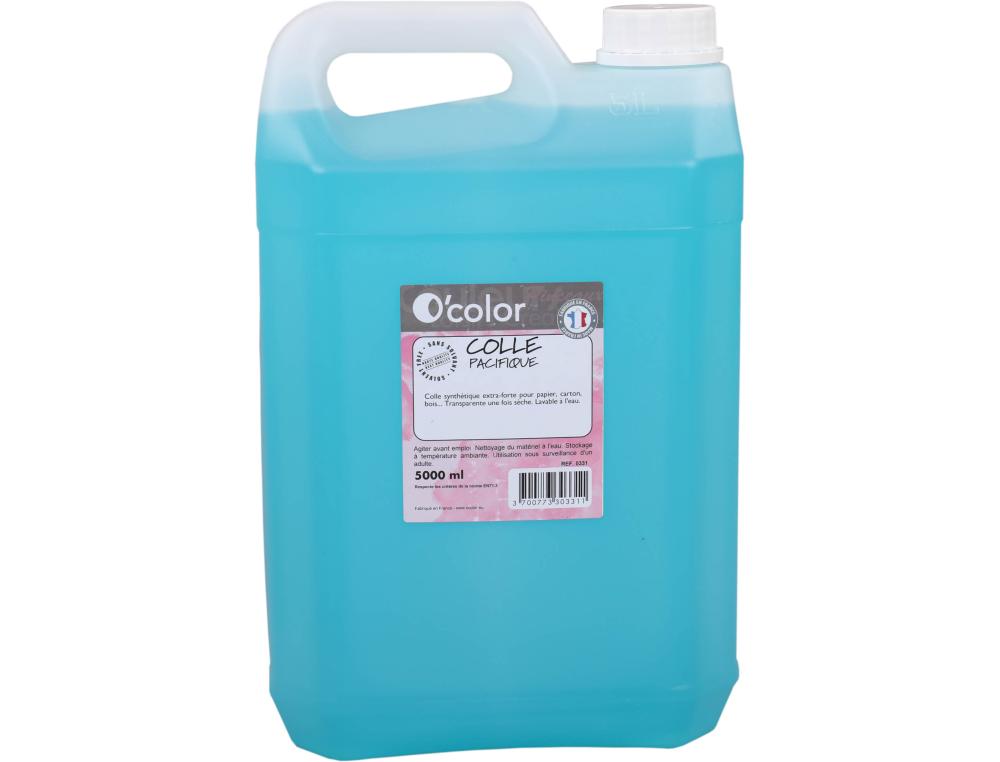 COLLE UNIVERSELLE O'COLOR SYNTHETIQUE EXTRA FORTE COLOREE TRANSPARENTE APRES SECHAGE SANS SOLVANT JERRYCAN 5L