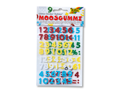STICKER PAILLET FOLIA MOUSSE CAOUTCHOUC FORMES CHIFFRES COLORIS ASSORTIS PAQUET 100 UNITS