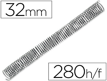 SPIRALE Q-CONNECT MTALLIQUE RELIEUR PAS 4:1 280F CALIBRE 1.2MM DIAMTRE 32MM COLORIS NOIR BOTE 50 UNITS