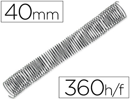 SPIRALE Q-CONNECT MTALLIQUE RELIEUR PAS 4:1 360F CALIBRE 1.2MM DIAMTRE 40MM COLORIS NOIR BOTE 25 UNITS