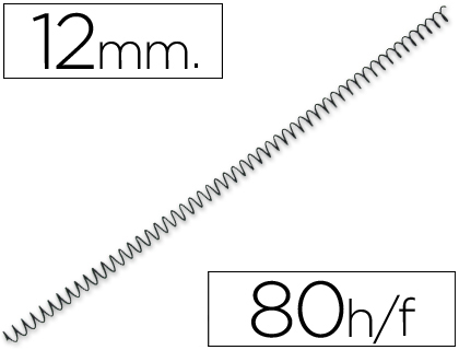 SPIRALE Q-CONNECT MTALLIQUE RELIEUR PAS 5:1 80F CALIBRE 1MM DIAMTRE 12MM COLORIS NOIR BOTE 200 UNITS