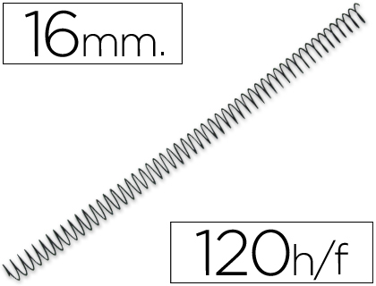 SPIRALE Q-CONNECT MTALLIQUE RELIEUR PAS 5:1 120F CALIBRE 1.2MM DIAMTRE 16MM COLORIS NOIR BOTE 100 UNITS