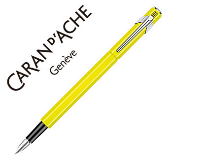 STYLO-PLUME CARAN D'ACHE 840 POP LINE CORPS ALUMINIUM PLUME MOYENNE COLORIS JAUNE FLUO TUI