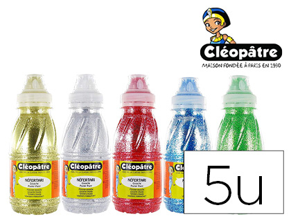 COLLE PAILLETE CLOPTRE EN GEL 5 COLORIS ASSORTIS OR ARGENT VERT ROUGE BLEU LOT 5 POTS 250ML