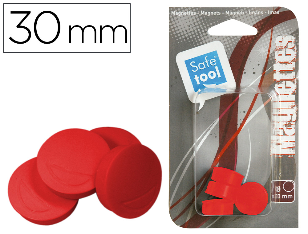 AIMANT SAFETOOL ROND AFFICHER SIGNALER DIAMTRE 30MM COLORIS ROUGE BLISTER 4 UNITS