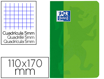 CARNET PIQU OXFORD CLASSIQUE COUVERTURE CARTE PELLICULE BRILLANTE 11X17CM 96 PAGES 5X5MM COLORIS ASSORTIS