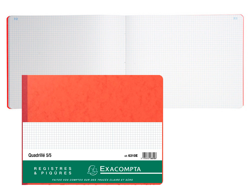 REGISTRE PIQU EXACOMPTA 5X5MM FOLIOT 32X25CM 80 PAGES COLORIS ASSORTIS
