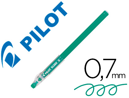 STYLO-BILLE PILOT KLEER EFFAABLE POINTE CONIQUE      MOYENNE 0,7MM GOMME SUR LE    CAPUCHON ENCRE COULEUR VERT
