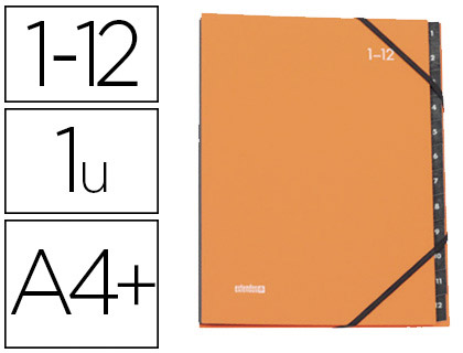 TRIEUR EXTENDOS CARTON BALACRON MAT 240X320MM NUMRIQUE 12 COMPARTIMENTS FERMETURE LASTIQUE ORANGE