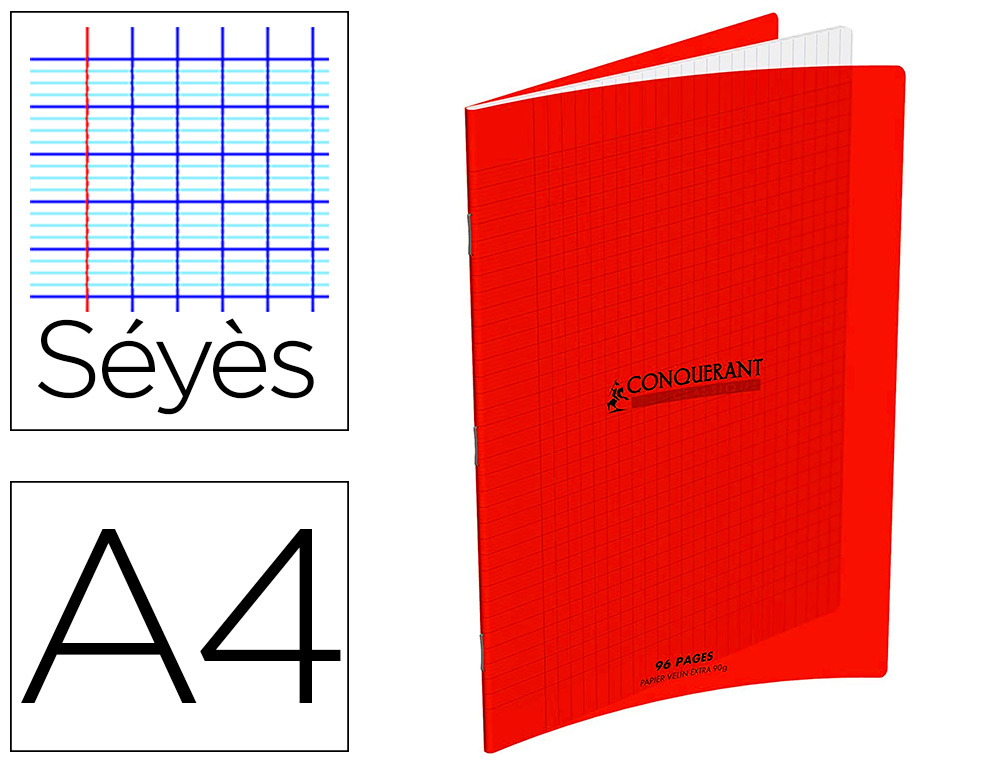 CAHIER AGRAFE CONQUERANT CLASSIQUE COUVERTURE EN CARTE RIGIDE  A4 48P                90G SEYES COLORIS ALEATOIRE