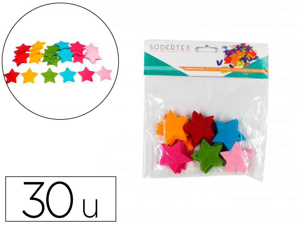 FEUTRINE SODERTEX PACK ETOILES 3MM DIAM. 40MM 30 PCS 6 COLORIS ASSORTIS