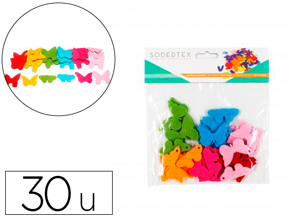 FEUTRINE SODERTEX PACK PAPILLONS 3MM DIAM. 40MM 30   PCS 6 COLORIS ASSORTIS