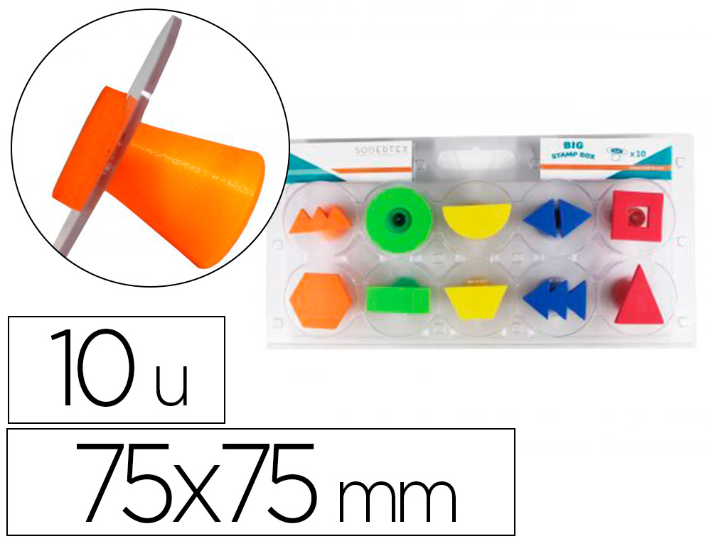 TAMPONS SODERTEX FORMES A GOGO EN MOUSSE DOUBLE DENSITE AVEC POIGNEE 75X75MM 10 PCS   COLORIS ASSORTIS