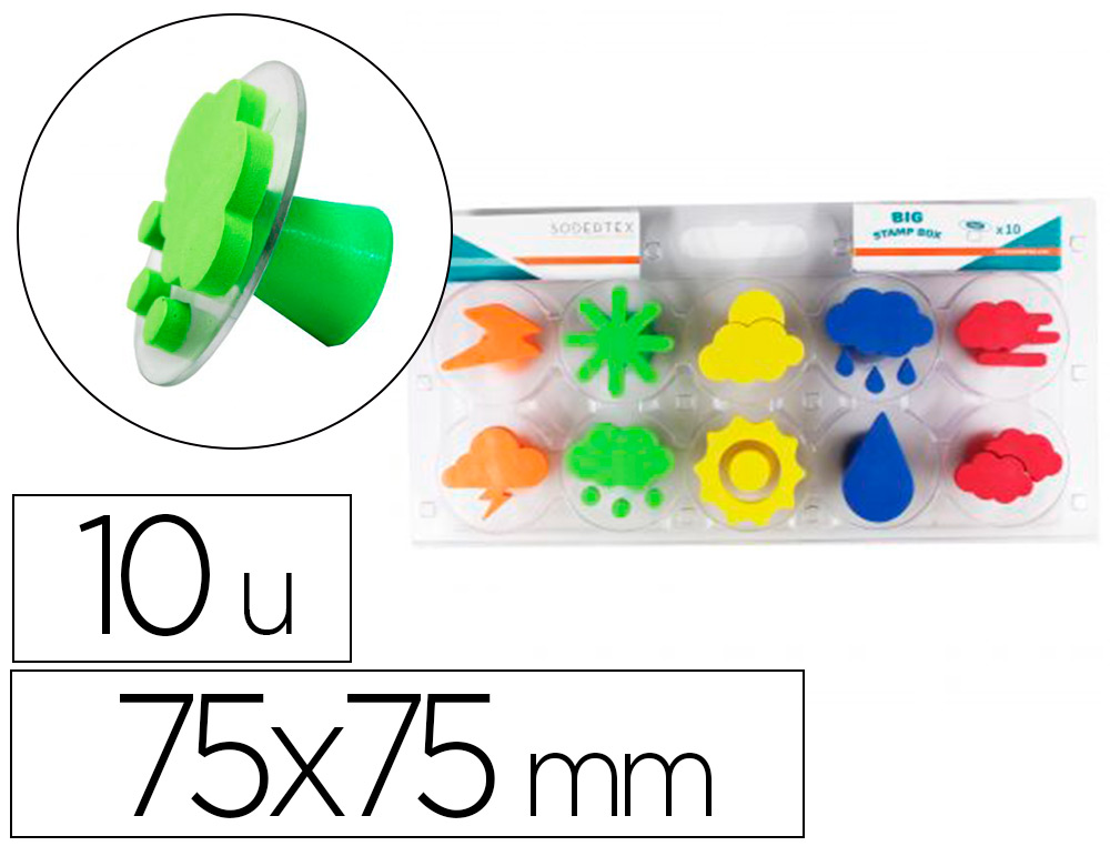 TAMPONS SODERTEX QUEL TEMPS FAIT IL EN MOUSSE DOUBLE      DENSITE AVEC POIGNEE 75X75MM  10 PCS COLORIS ASSORTIS