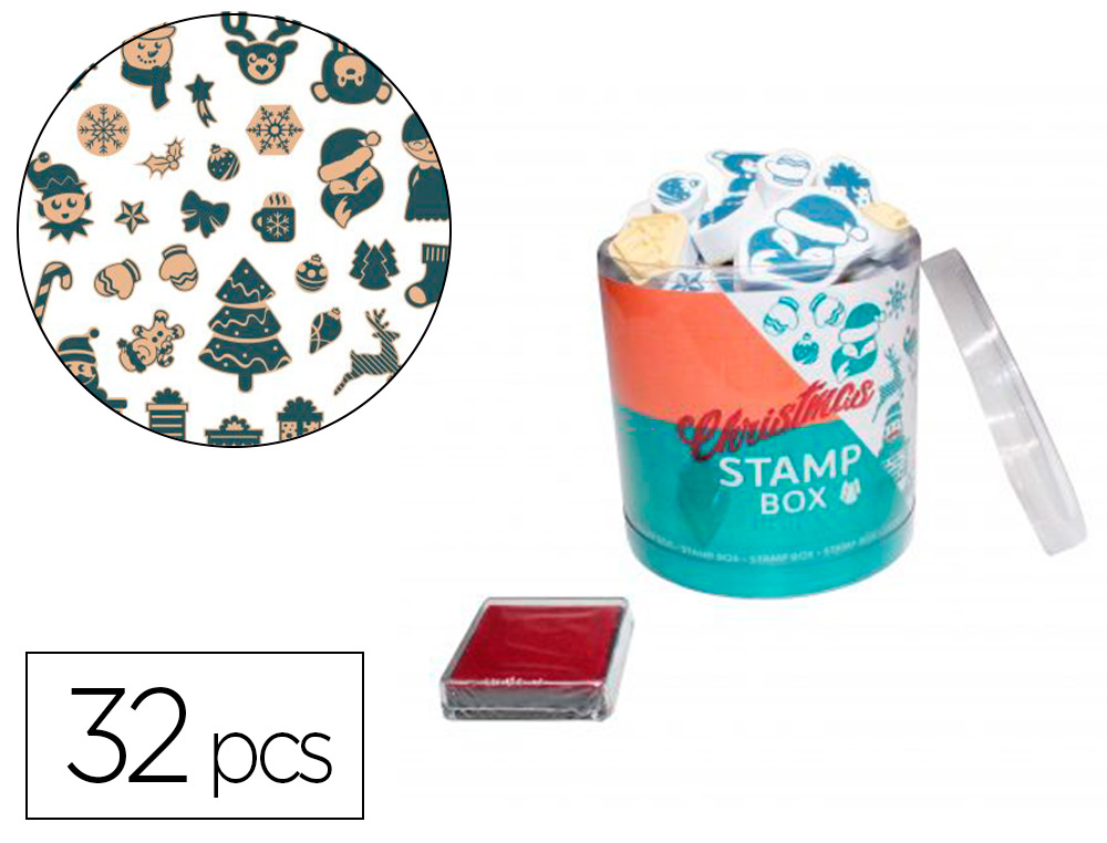 TAMPONS SODERTEX CHRISTMAS 1,3MM + 1 ENCREUR 32 PCS      TAILLES ET COLORIS ASSORTIS