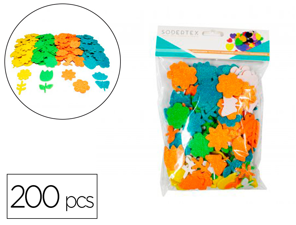 STICKERS PRINTEMPS SODERTEX EN MOUSSE EVA PAILLETEE 2MM   200 PCS 4 COLORIS ASSORTIS