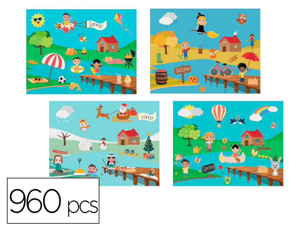 GOMMETTES PAPIER SODERTEX LES 4 SAISONS AVEC SCENES         TELECHARGEABLES 170X220MM 960 PCS 12X4 PLANCHES