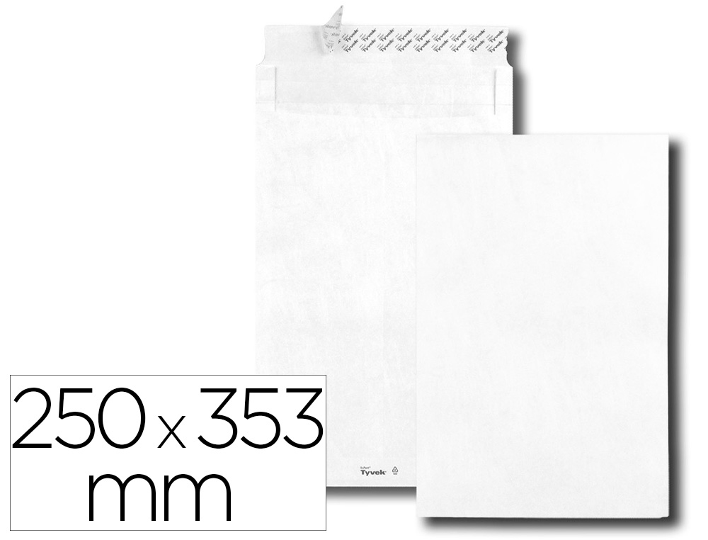 POCHETTE GPV TYVEK  SOUFFLETS 38MM 250X353MM INDECHIRABLE BANDE DE PROTECTION PAQUET 100 UNITES