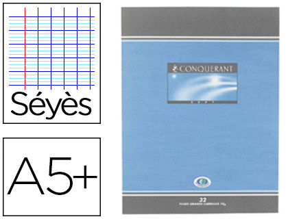 CAHIER DEVOIRS PIQU CONQURANT SEPT COUVERTURE VERNIE CARTE COUCHE A5+ 17X22CM 32 PAGES 70G SYS