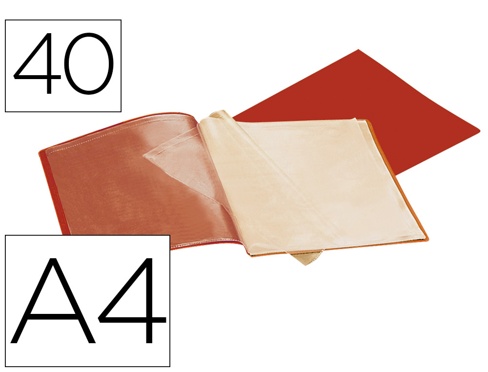 PROTGE-DOCUMENTS LIDERPAPEL POLYPROPYLNE COUVERTURE FLEXIBLE 40 POCHETTES FIXES A4 210X297MM ROUGE OPAQUE